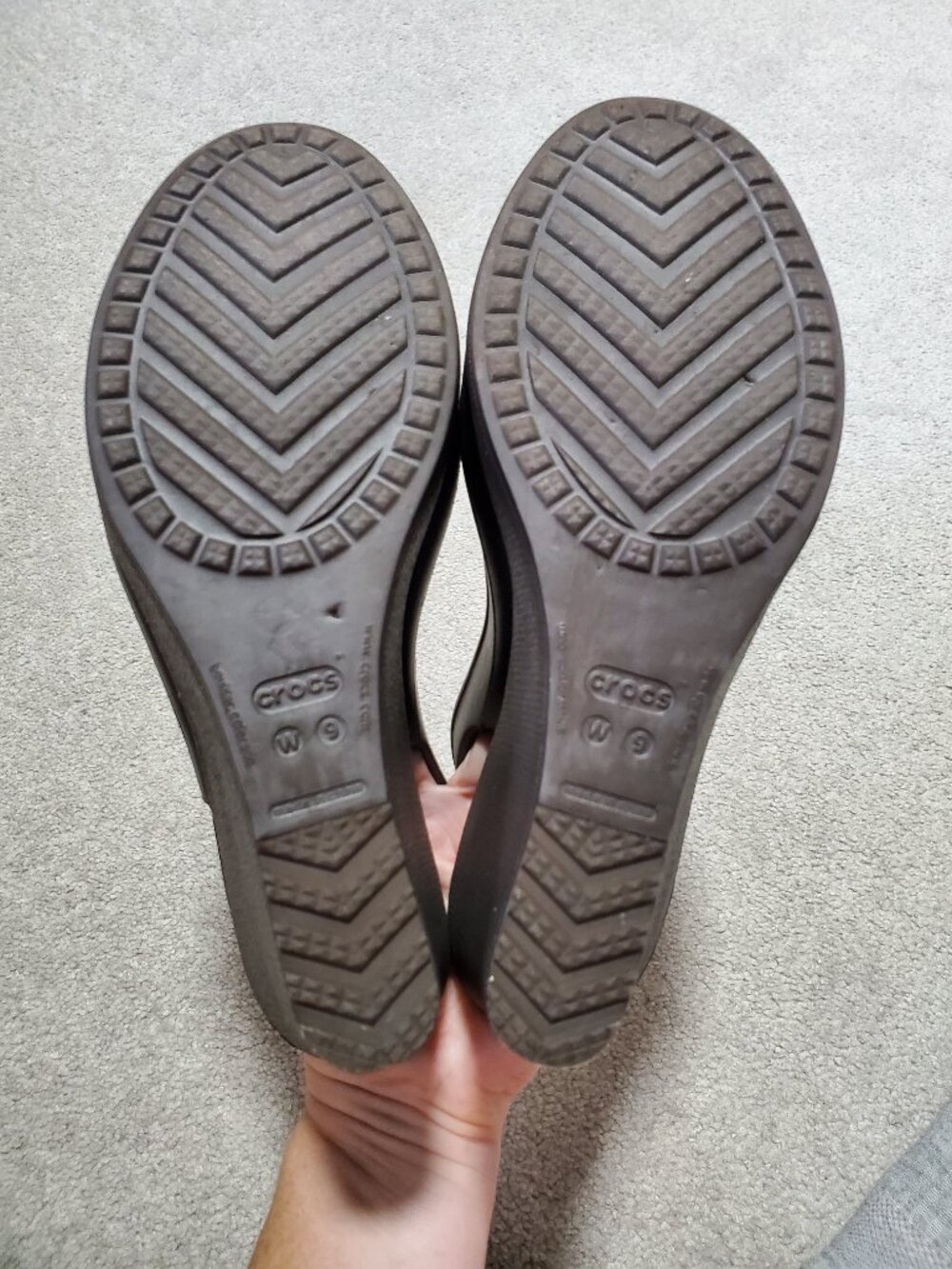 CROCS Farrah Wedge Sandals Brown Sz 9 Slingback Platform Peep Toe Summer Beach - Picture 9 of 14